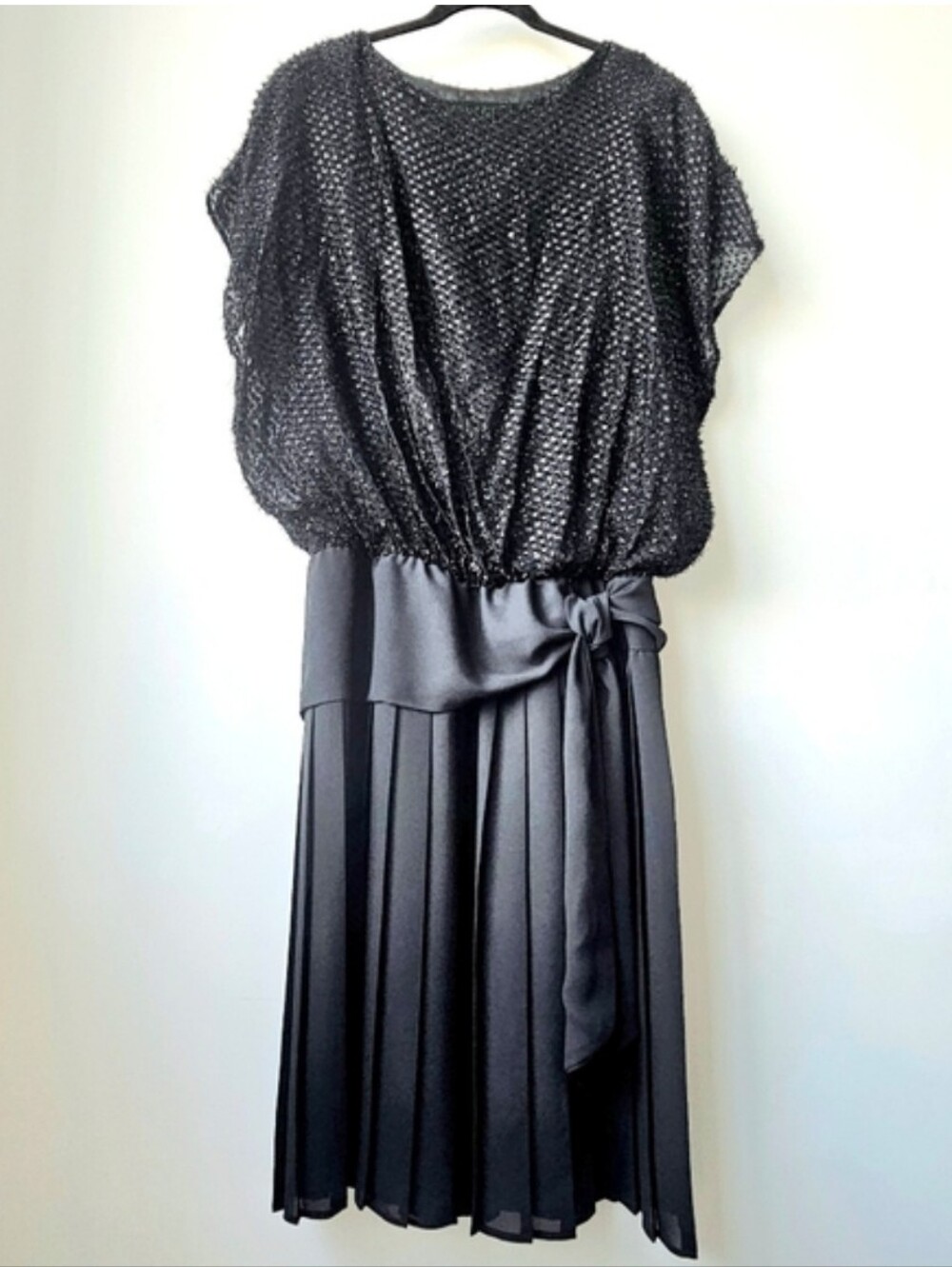 RODIER Paris Made In England Vintage Black Metalic Blouson Pleated Skirt Dress